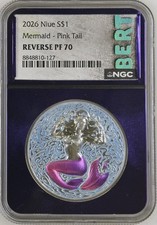 2026 Niue S$1 (1oz Ag) Mermaid - Pink Tail REVERSE PF NGC PF 70 Trader Bea BERT picture