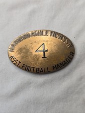 RARE 1920s VINTAGE HARVARD UNIVERSITY BRASS FOOTBALL COACH BADGE PIN- ATHLETICS  picture