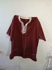 Vintage Kenyan Handwoven Tunic Shirt Red Black Striped Embroidered XXL picture