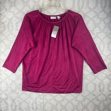 Chico's Tukana Raspberry Pink Womens Size 1 Medium 3/4 Sleeve Pleated Blouse NWT picture