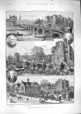 Original Old Antique Print 1889 Newark Castle Gardens Gilstrap Hole Branston picture
