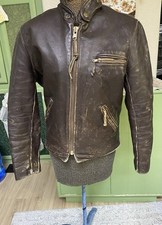 VINTAGE 70s Lil  DESTRESSED Custom LEATHER Motorcycle JACKET Deep PISTOL Pocket picture
