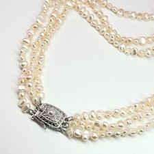 TASAKI Authentic Baroque Pearl 3-Strand Necklace Silver SV 80cm 31.5