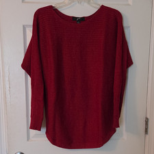 gnw Red Shimmer Knit Pullover Sweater Round Neck Long Sleeve Women's S picture