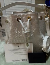 Brahmin Melbourne Melinda White Embossed Leather Bucket Drawstring Bag picture
