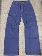Lioness Miami Vice Cargo Pants-Cobalt Blue White Contrast Stitch-Wide Leg-Size S picture