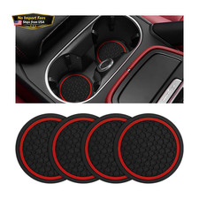 4PCS Car Cup Coasters, Non-Slip Automotive Insert Cup Holder Pad, Black/Red picture