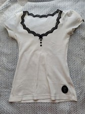 Vive Maria Top “Almost Innocent” Cream White Black Lace Y2K Vintage Size M picture