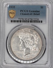 1935 P Peace Silver Dollar PCGS AU Detail Protected by Gold Shield+TrueView picture