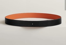 AUTHENTIC Hermes Reversible Leather Strap 32 MM / 100CM / Noir/Orange picture