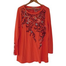 Soft Surroundings Blouse  Orange Floral Beaded Embroidered Tunic Boho Sz Large picture