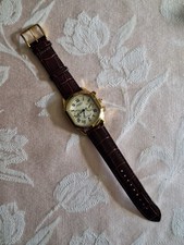Stauer Meisterzeit Men's Automatic 27 Jewel Watch Gold Tone Brown Leather picture
