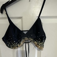 Temu Women’s 2-Piece Bikini Set Black/Gold Leopard Triangle Top Boy Shorts L picture