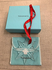 Tiffany & Co Clear Glass Star Hanging Holiday Ornament w/ Box & Ribbon Germany picture