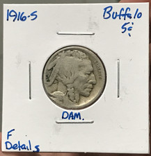 1916-S 5C Indian Head Buffalo Nickel F Details Damage picture