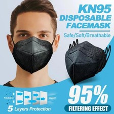 50 Pcs Black KN95 Protective 5-Ply Face Mask BFE 95% PM2.5 Disposable Respirator picture