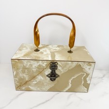 Vtg 1950s/1960s Lucite Box Purse White Pearlized Marble Swirl Pattern w Mirror picture