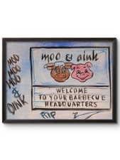 KYMA Original Acrylic 12x16 Blue Folk Moo Oink Shop Sign Painting Signed Canvas picture