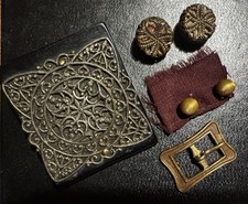 5 Vintage/ Antique Buttons and 1 Vintage/ Antique Buckle Lot  #4820 picture