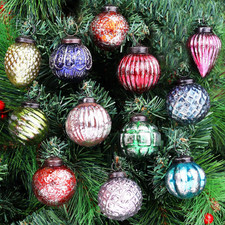 IndianShelf 12 Retro Vintage Unique Large Christmas Ornaments Multi Glass Christ picture
