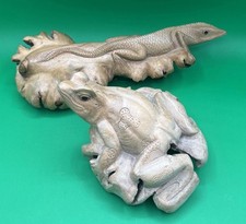 Vintage Hand Carved Burl Wood Frog & Lizards Sculpture Figures picture