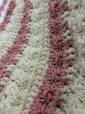Beautiful Handmade Crochet Afghan Throw Blanket Pink /White Cottage Core 44 X 77 picture