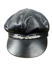 Vintage Harley Davidson Motorcycle Black Leather Captain's Cap Hat Made In USA picture