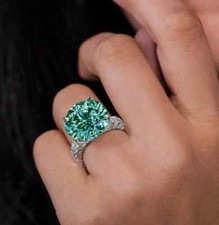 RARE 12.00 Ct Certified Round Cut Blue Treated Diamond Solitaire Ring 925 Silver picture