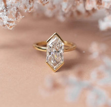 3 CT Dutch Marquise Moissanite Half Bezel Set Engagement Ring 14K Yellow Gold picture