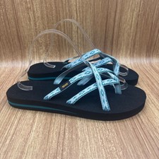 Teva Olowahu Flip Flop Black Teal Womens Size 11 Strappy Mush Sandals 6840 picture