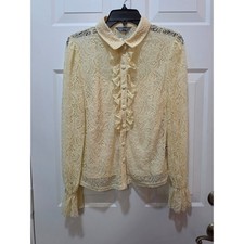 NWT Nicole Miller Lace Ruffle Blouse Cream Top W/ Spaghetti Strap Tank Cami L picture