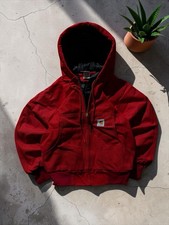 Carhartt Jacket Acid Wash Canvas WorkWear Durable Hooded Red Vintage Small picture