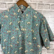 Reyn Spooner Mens Hawaiian Shirt Teal Floral Reverse Print Quarter Button MEDIUM picture