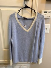 Talbots Light Blue and Cream V-Neck Sweater XL picture