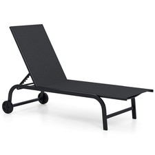 Outdoor Chaise Lounge Chair w/ Wheels,6-Position Recliner with 180° Full Flat picture