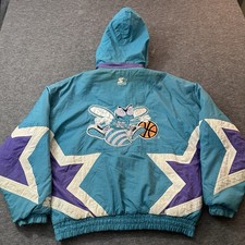 Vtg Starter Charlotte Hornets Jacket Men’s Medium Hooded Full Zip NBA 90s READ  picture