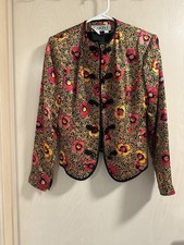VTG Carlisle 100% Silk Floral Blazer Jacket Size 4 Frog Closure Maximalist 90s picture
