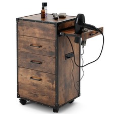 Pro Vintage Salon Trolley Cart Beauty Barber Station 3Drawer,Wheel,Power Outlets picture