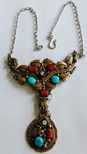 Harry B Yazzie Navajo Sterling Silver Turquoise Coral Necklace HBY 38.25g picture