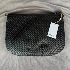 Quince Italian Leather Convertible Crescent Handwoven Shoulder Bag Black NWT picture