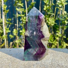 218G Natural Rainbow Fluorite Obelisk Quartz Crystal Wand Tower Point Healing picture