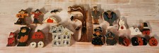 Vintage Wooden Hand Painted Halloween Trinket Shelf Figures Lot of  19 picture
