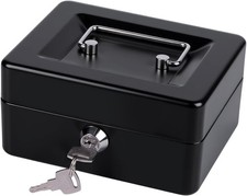 Small Cash Box with Money Tray and Lock, Metal Cash Lock Box with Key, Petty Cas picture