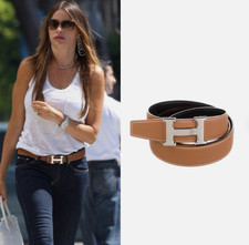 Hermes Black  Brown Reversible H Belt Constance Silver Buckle w Box 95 I G1N picture