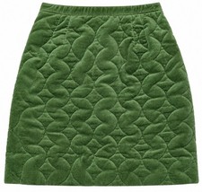 Vintage 1970s Womens XS Quilted Ribbed Mini Skirt Chartreuse High Waist picture