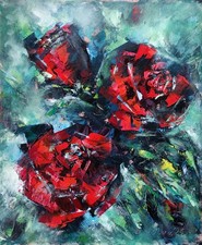 Abstract Red Roses original oil painting on canvas signed handpainted 24