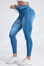 Women’s High Waist Denim Print Leggings Soft Stretchy Yoga Pants Jeans Look picture