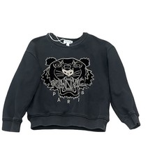 KENZO KIDS 5 110 BLACK SWEATSHIRT  VELVET GOLD TIGER LOGO CREW NECK PULLOVER picture