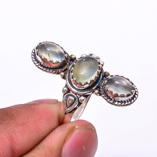 Prehnite South West Three Stone 925 Sterling Silver Ring S.7 R22, Christmas Gift picture