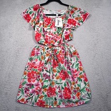 NWT Speechless Kids Floral Cutout Dress Ruffle Sleeve Party White Red Girls 10 picture